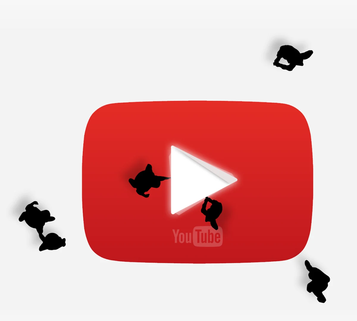 Concept key visual: the YouTube play button seen from above with commuters approaching it from every direction.